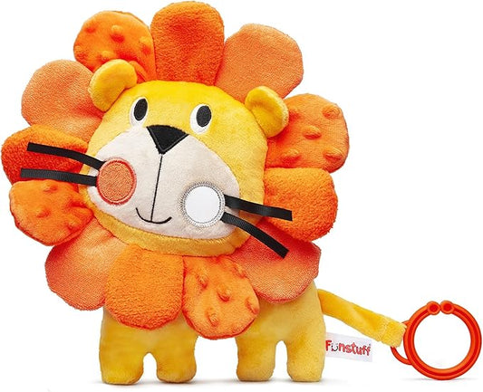 Funstuff Roary The Lion Crinkle Toy for Baby - Sensory Tummy Time Toys - Plush Stuffed Animal with Teething Toy Chew Ring