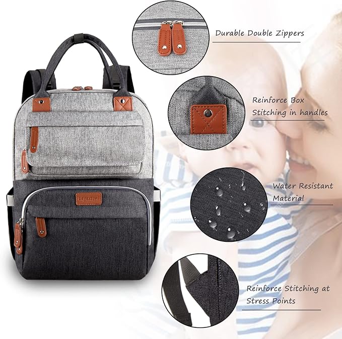 Diaper Bag Backpack, Baby Bag for Boys Girls, Large Diaper Backpack Travel Diaper Bags with Insulated Pockets Baby Registry Search Shower Gifts Newborn Essentials for Mom Dad, Waterproof Grey