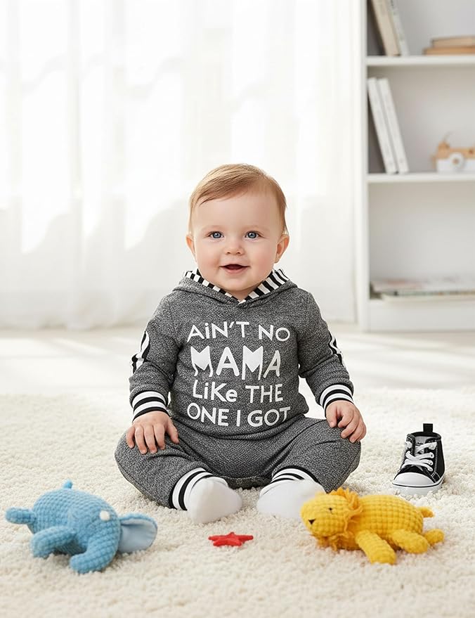 Fommy Newborn Baby Boy Clothes Plaid Letter Print Long Sleeve Hoodies + Long Pants 2PCS Fall Winter Outfits Set