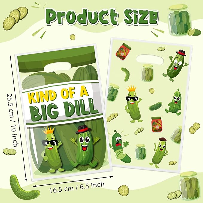Funny Pickle Party Favor Bags - 50Pcs Kind of a Big Deal Cucumber Goody Candy Treat Gifts Bags, Interesting Vegetable Themed Party Decorations for Adults Kids Birthday Fruit Vegetable Events Supplies