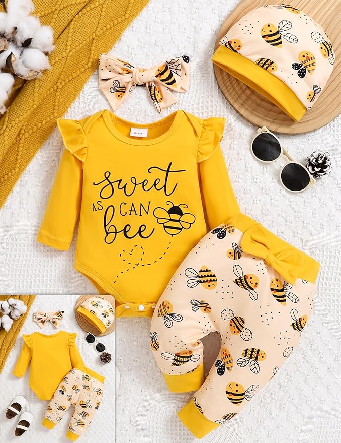 Baby Girl Clothes Newborn Infant Outfits Cute Summer Clothes Spring Romper Set+Hat+Headband