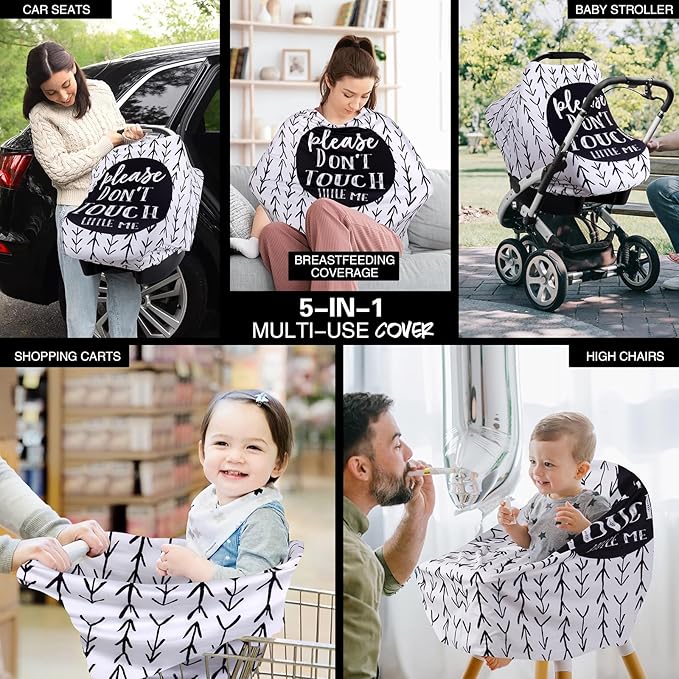 Metplus Breathable Car Seat Cover for Babies, Stretchy Nursing Cover for Breastfeeding, Multi Use Newborn Carrier/Stroller/Shopping Cart, Girl Boy Stroller Cover Gift