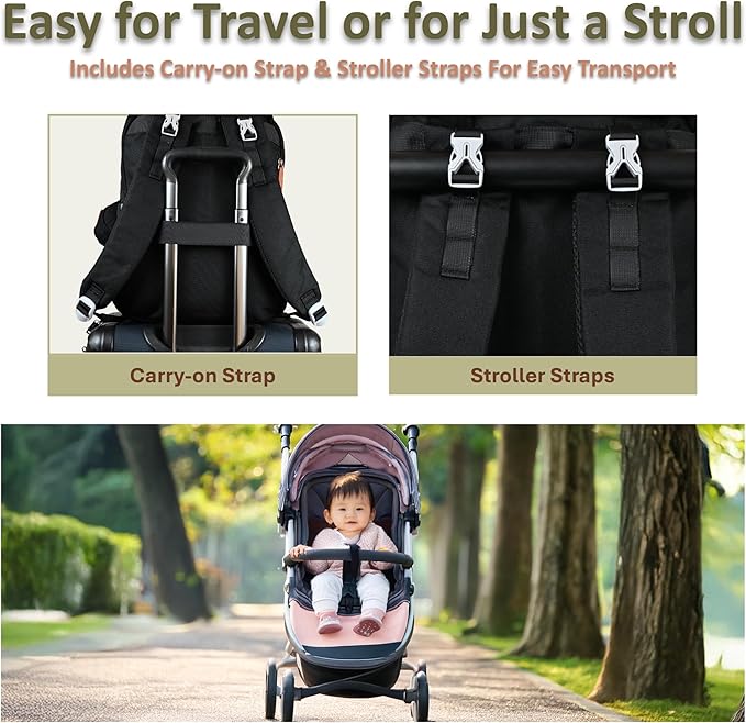 Baby Diaper Bag Backpack - Large Bag for Boys & Girls, with Changing Pad & Pacifier Case, Large Capacity with Insulated Pockets, Waterproof, with Stroller Straps, Unisex - Black