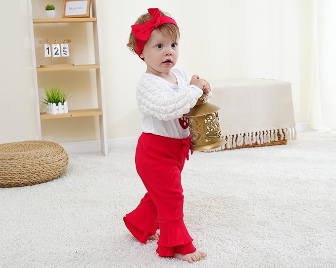 Renotemy Preemie Newborn Baby Girl Clothes Infant Romper Fall Winter Outfits Gifts for Girls Cute Bell Bottoms Pant Sets