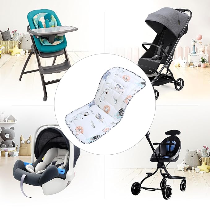 Baby Stroller Cushion,Infant Car Seat Insert-Reversible Universal Breathable and Soft Newborn Stroller Mat,100% Cotton Cover Toddler Seat Pad Liner-34x78cm,1 Pack(Lion Dinosaur)