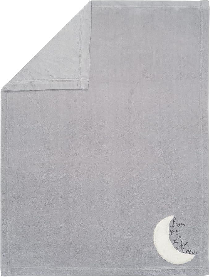 Lambs & Ivy Goodnight Moon Gray Appliqued and Embroidered Fleece Baby Blanket