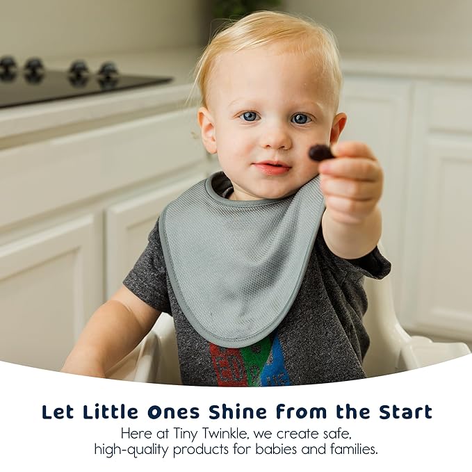 Tiny Twinkle 8 Pack Baby Food Bibs for Eating - Waterproof & Absorbent 6-12 Months Infant Bibs, OEKO-TEX Certified Drooling Bibs for Baby Led Weaning(Spring Boy Set 8-Pack)
