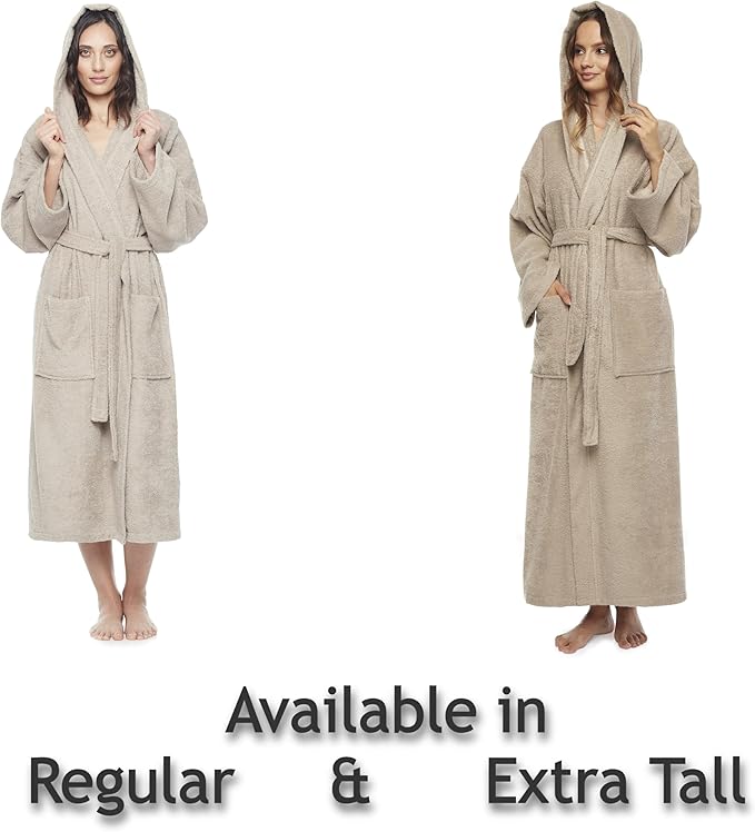 Arus Women's Hooded Classic Bathrobe Turkish Cotton Robe with Full Length Options
