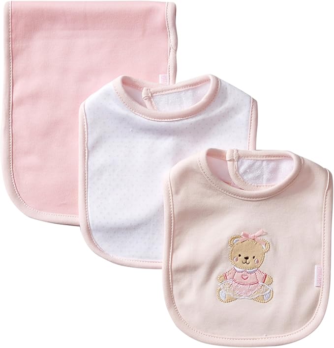 Little Me Clothes for Baby Boys’ and Girls’ 2 Bibs and 1 Burp Cloth Set, Soft Cotton Feeding Essentials with Velcro Closures