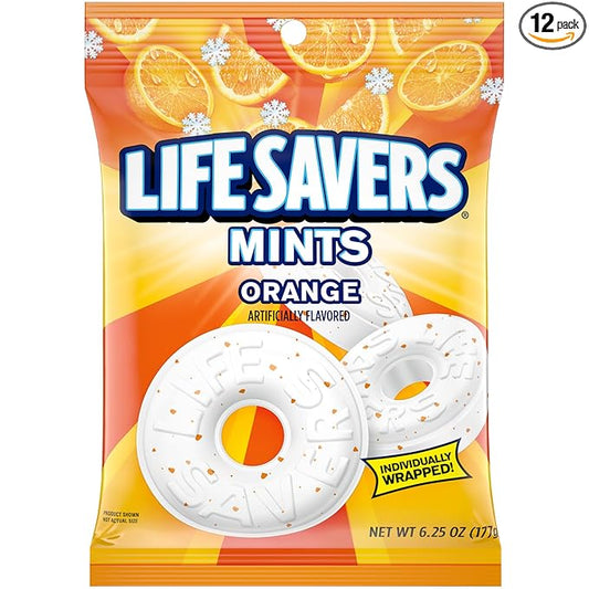 LIFE SAVERS Orange Mints, Individually Wrapped, For Snacking, Sharing, Office Parties, and Pantry Stocking, 6.25 oz (12 Hard Candy Bags)