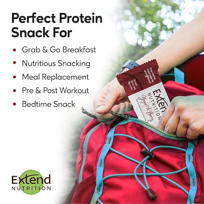 Extend Nutrition 1 Gram Sugar High Protein Bars, Perfect Diabetic Snacks for Adults and Kids, High Protein Bars for Hunger Control & Steady Energy, Low Carb, Keto Friendly, Yogurt and Berry, 12 Count
