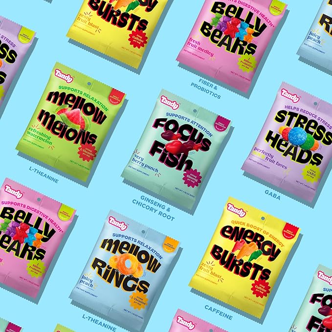 Tandy Gummy Sampler Variety Pack I Stress Relief, Energy Boost, Focus, Relaxing and Probiotic Gummy Bears I Gluten-Free Fast-Acting Dietary Supplement I 6-Pack