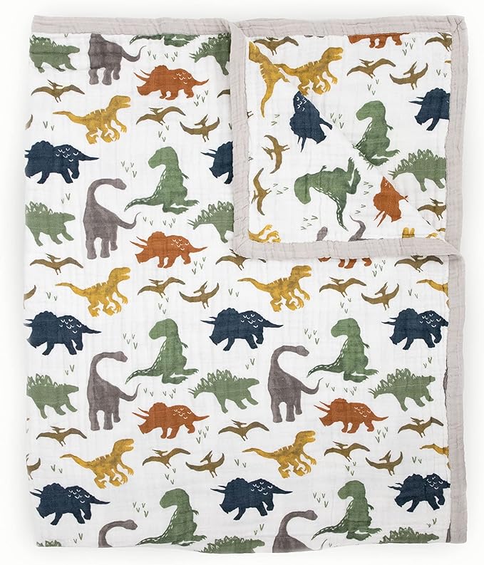 Little Unicorn Premium Quilted Throw | Super Soft, Multi-Layered Muslin XL Blanket| Great for Kids & Families (Dino Friends)