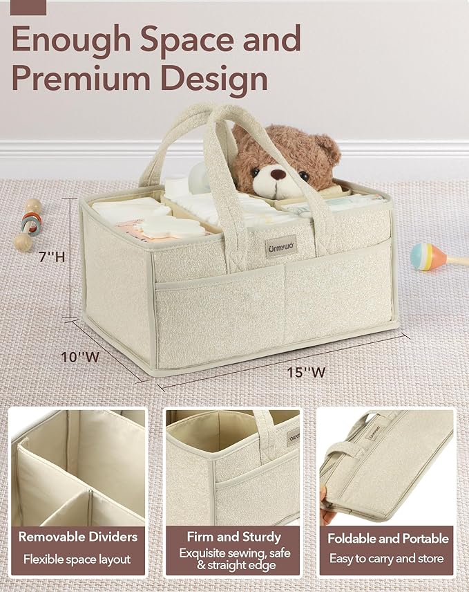 URMYWO Diaper Caddy Organizer - Portable Baby Diaper Caddy with Handle, Large Nursery Organizer Storage Basket for Newborn Essentials, Baby Registry Must Have Shower Gift for Home and Car Travel
