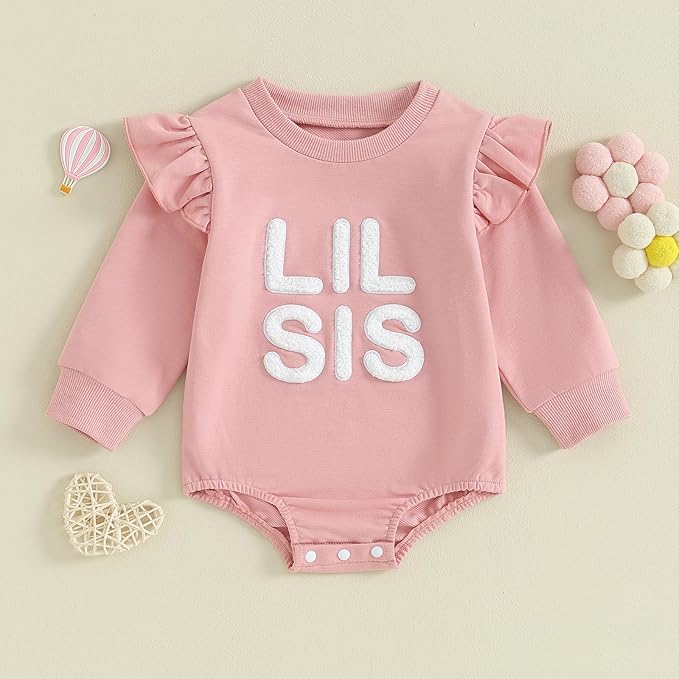 Infant Baby Girl Fall Outfit Sweatshirt Romper Letter Embroidery Jumpsuit Big Lil Sis Matching Newborn Winter Clothes