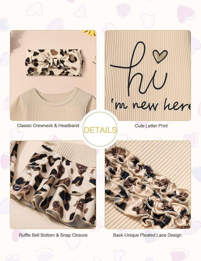 AGAPENG Newborn Girl Clothes Ruffle Letter Print Romper Infant Bell Bottom Jumpsuit Boho Baby Girl Clothes with Headband Hat