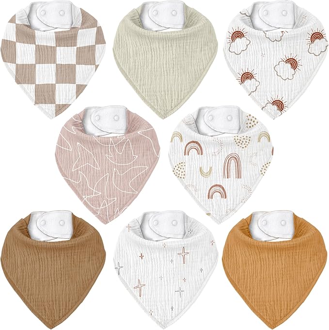 Muslin Baby Bibs 8 Pack, Baby Bandana Drool Bib for Drooling and Teething, Cotton Soft Absorbent for Girls Boys