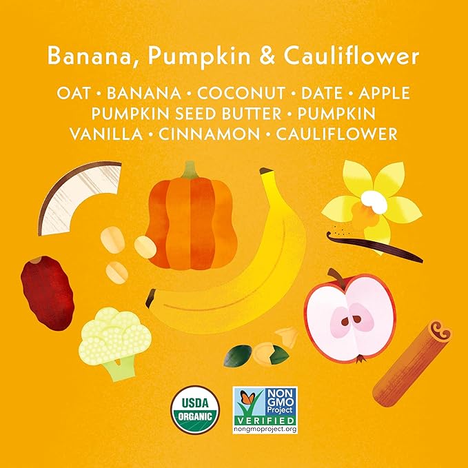 Once Upon A Farm Banana, Pumpkin & Cauliflower Soft Baked Bar Snack, for Toddler, Tractor Wheels, No Added Sugar, Non GMO, 3.35 Ounces (Pack Of 8)