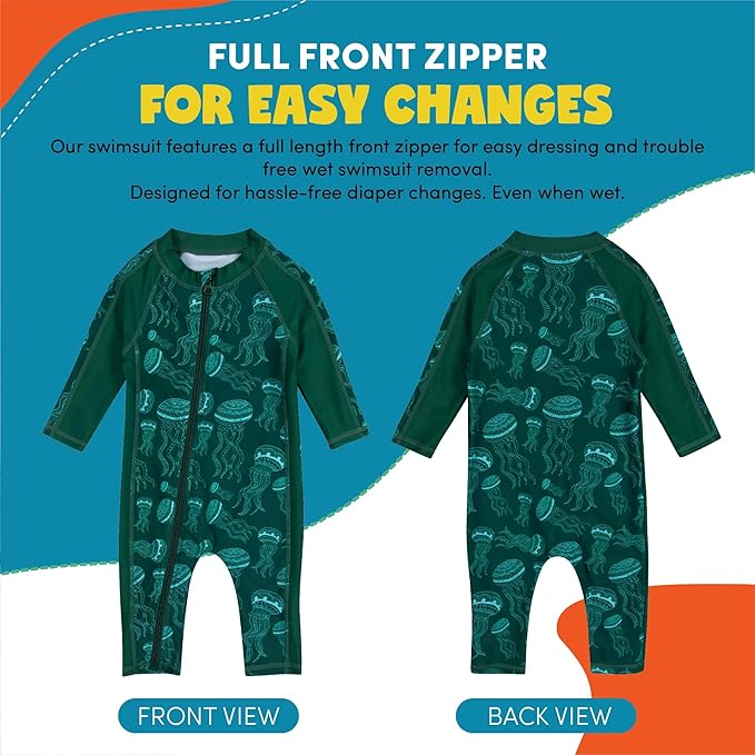 SwimZip Boys' Long-Sleeve UPF 50+ Swimsuit for Baby, Toddler, & Little Boys