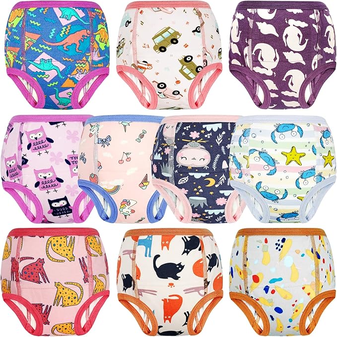 MooMoo Baby Training Underwear 10 Packs Absorbent Potty Training Pants for Boys and Girls Cotton Pee Pants 2T-9T