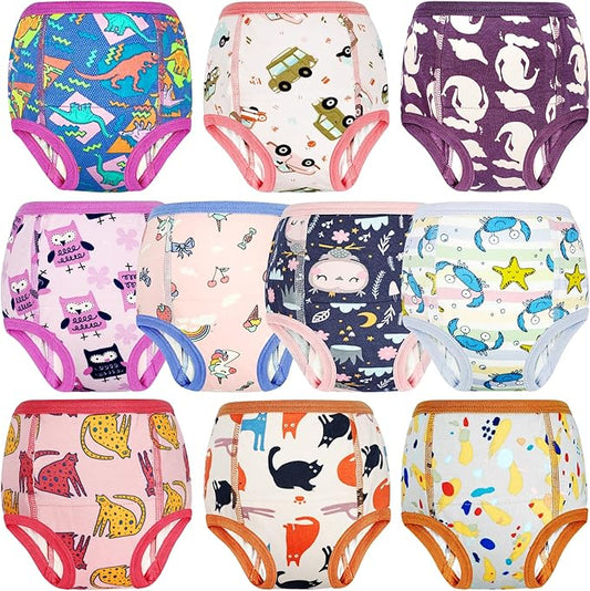 MooMoo Baby Training Underwear 10 Packs Absorbent Potty Training Pants for Boys and Girls Cotton Pee Pants 2T-9T