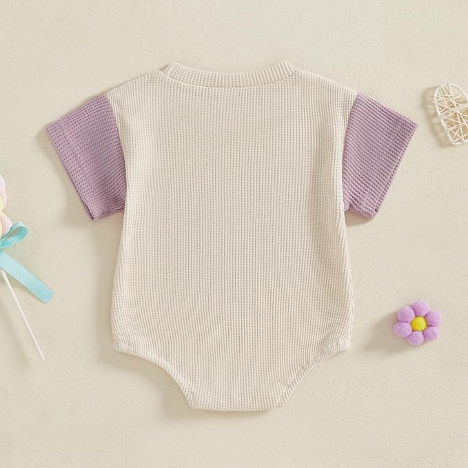 SAYOO Aunties Bestie Baby Girl Clothes Letter Embroidery Waffle Color Block Sweatshirt Bodysuit Fall Bubble Romper Pullover