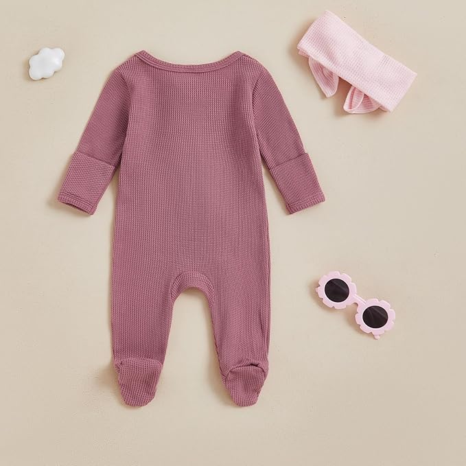 Newborn Girl Clothes Baby Girl Coming Home Outfit Zipper One-piece Outfits Ruffle Footie Bodysuit Jumpsuit Headband