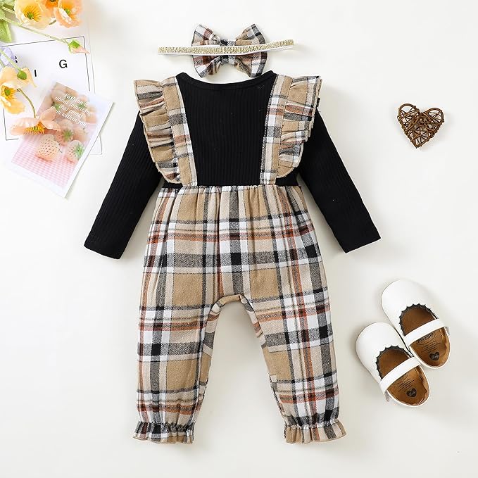 Newborn Infant Baby Girl Clothes Fall Winter Plaid Long Sleeve Jumpsuit One Piece Romper Bodysuit Baby Overalls Outfits