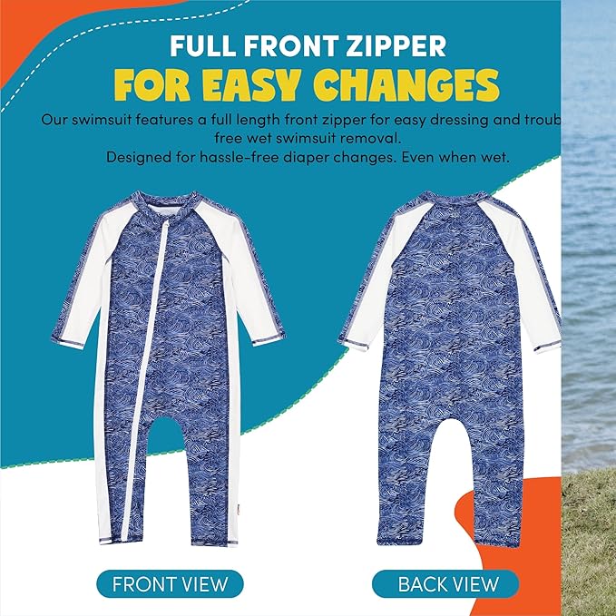 SwimZip Boys' Long-Sleeve UPF 50+ Swimsuit for Baby, Toddler, & Little Boys