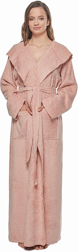 Arus Women's Princess Robe Ankle Long Hooded Lightweight Turkish Cotton Bathrobe