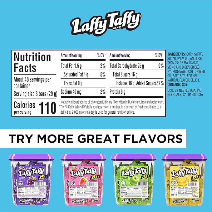 Laffy Taffy Candy, Blue Raspberry Flavored, Individually Wrapped Candy (145 Pieces)
