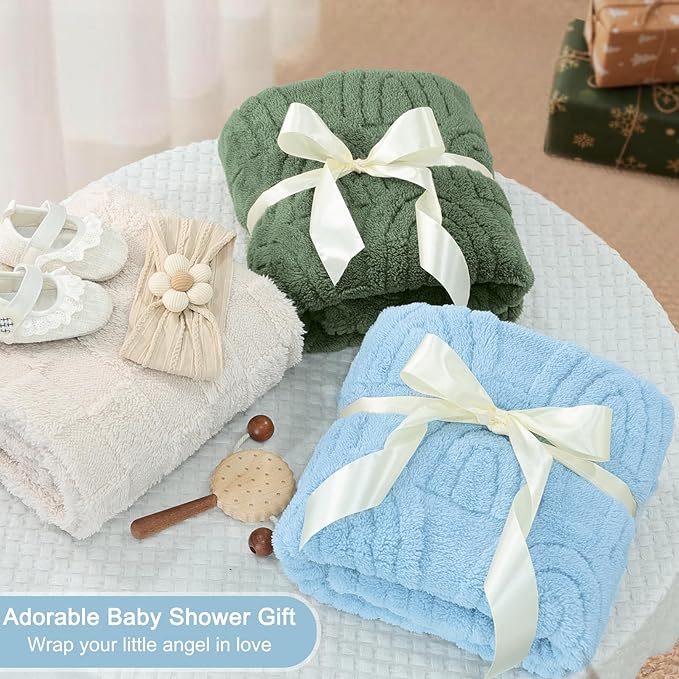 HOMRITAR Baby Blanket for Boys Super Soft Fluffy Fleece Rainbow Blankets Warmer Comfy Reversible Shaggy Cozy for Toddler Baby Nursery Stroller Crib Shower Gifts, Olive, 30 x 40 Inches