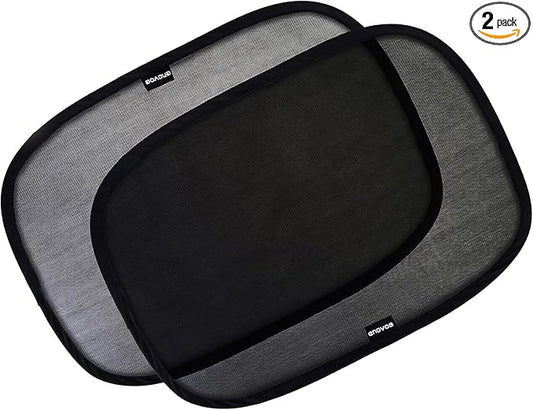 2-Pack Car Window Shades by Enovoe - 19 x 12 in Side Window Cover for SUVs, Sedans, and Trucks - Protects Baby from UV Rays and Glare - Cling Design for Easy Use - Plain