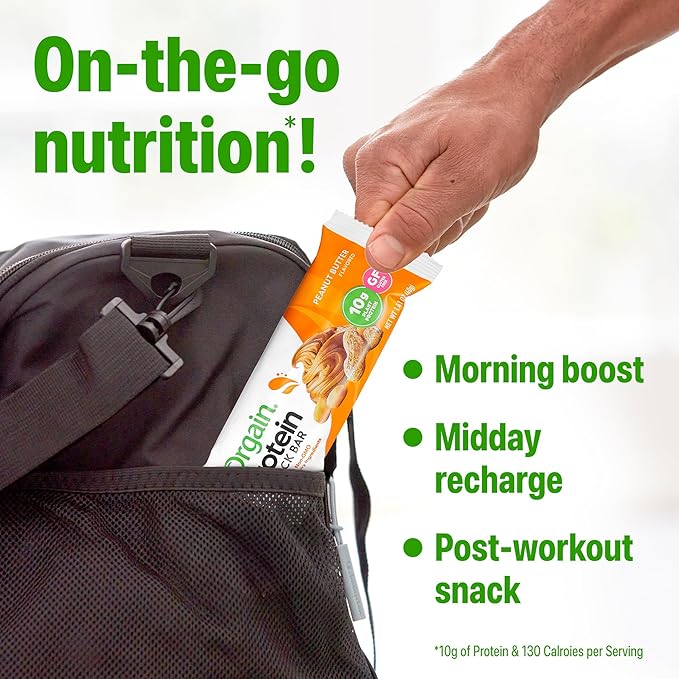 Orgain Organic Vegan Protein Bars, Peanut Butter - 10g Plant Based Protein, Low Calorie Healthy Snacks, No Lactose or Soy Ingredients, Gluten Free, Non-GMO - 1.41 Oz (Pack of 12)