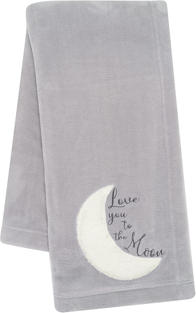 Lambs & Ivy Goodnight Moon Gray Appliqued and Embroidered Fleece Baby Blanket