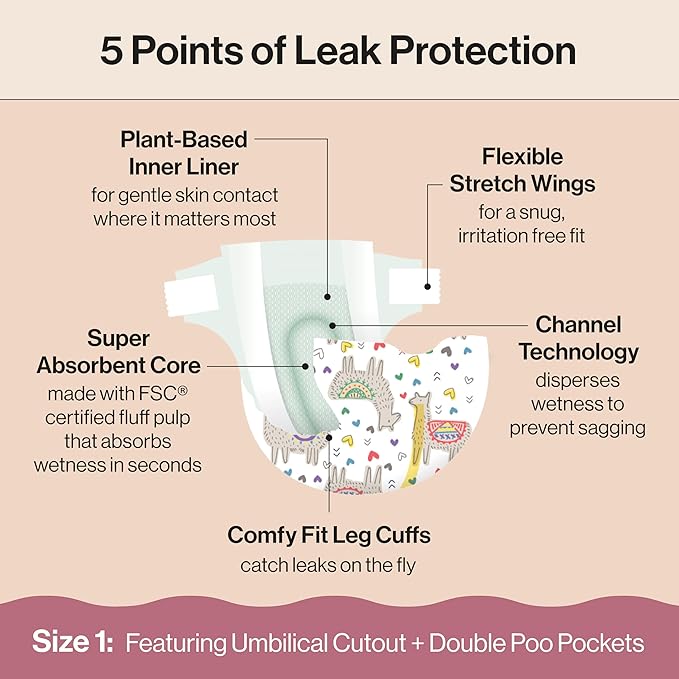 The Honest Company Clean Conscious Diapers for Delicate Skin | Up to 100% Leakproof | Hypoallergenic, Fragrance Free | Gender Neutral | Club Box, Size 1 (8-14 lbs), 78 Count (Prints May Vary)