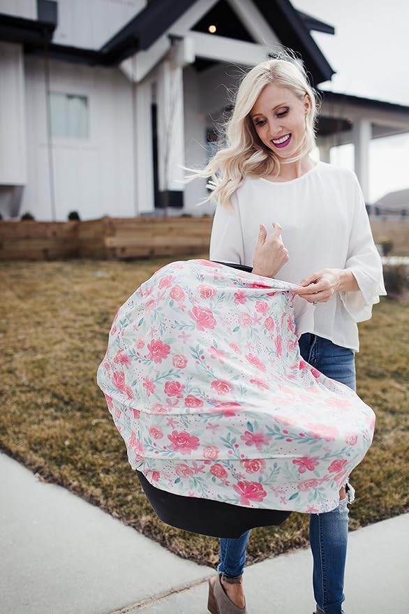 Baby Car Seat Cover Canopy and Nursing Cover Multi-Use Stretchy 5 in 1 Gift June by Copper Pearl