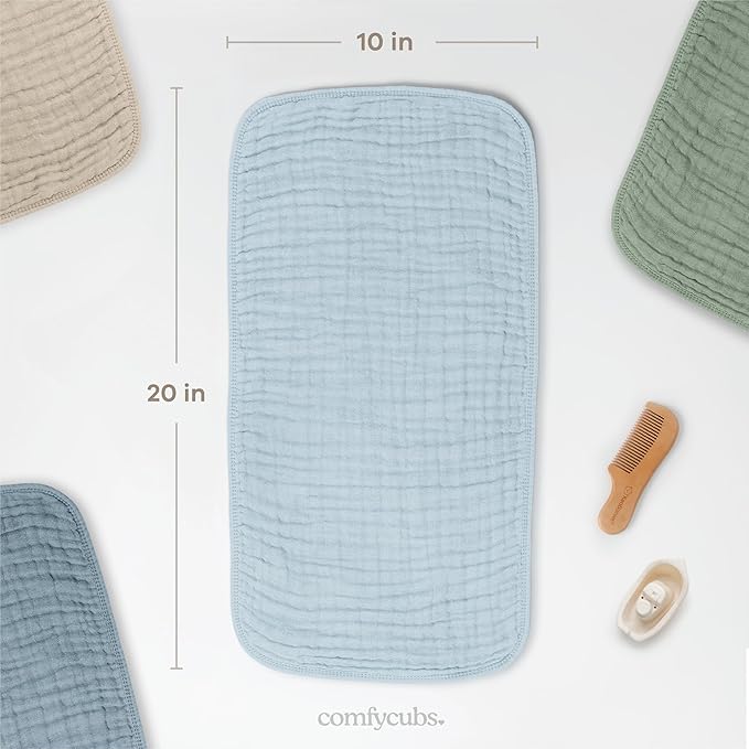 Comfy Cubs Muslin Burp Cloths 20" x 10", Pack of 6 - Large, 6-Layer, Ultra Absorbent 100% Cotton for Baby Drool and Messes - Soft, Safe & Gentle Baby Burp Cloths Set for Boys & Girls - Sky Blue
