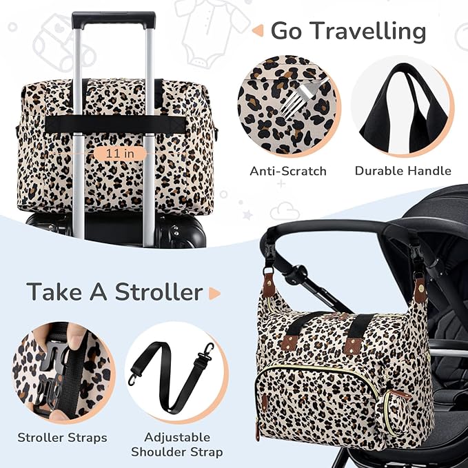 Diaper Bag Tote, Baby Bag Travel Diaper Tote Bag with Pacifier Case, Cute Maternity Hospital Baby Stylish Diaper Tote for Mom Dad Medium Size, Leopard Print