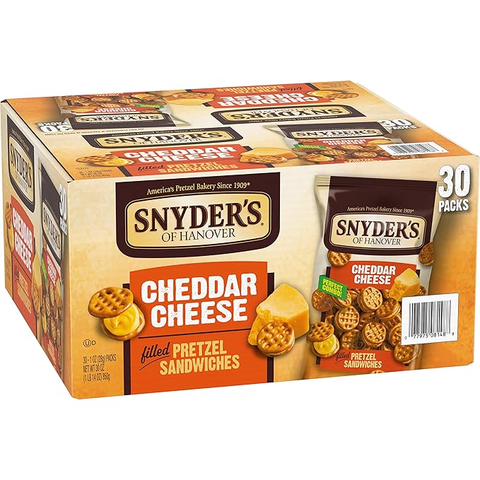 Snyder's of Hanover Pretzel Sandwiches, Cheddar Cheese, Snack Packs, 30 Ct