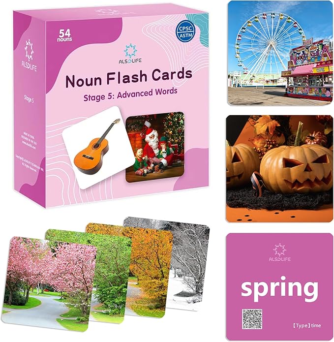 54 Advanced Word Noun Flash Cards for Kids 3-5, Vocabulary Cards with Pictures, | Toddler Flash Cards for Learning English Words| Seasons flashcards| ABA Therapy & Speech Therapy Materials