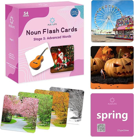 54 Advanced Word Noun Flash Cards for Kids 3-5, Vocabulary Cards with Pictures, | Toddler Flash Cards for Learning English Words| Seasons flashcards| ABA Therapy & Speech Therapy Materials