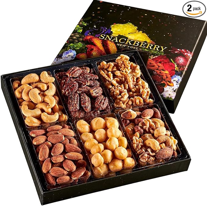 Nuts Gift Basket, Gourmet Snack Box,in Elegant Box, Gift Set For Christmas, New Years, Birthday Party, Care Package, Sympathy, Healthy Gift, Gift for Men and Women. Kosher, Snackberry (2-Pack)