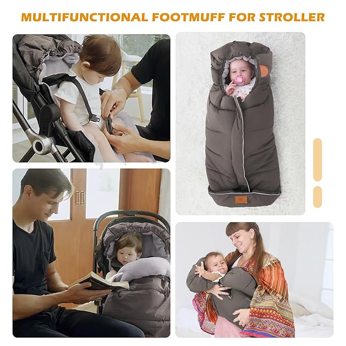 LAT Baby Warm Bunting Bag Universal,Stroller Sleeping Bag Cold Weather,Waterproof Toddler Footmuff(Basic,Grey)