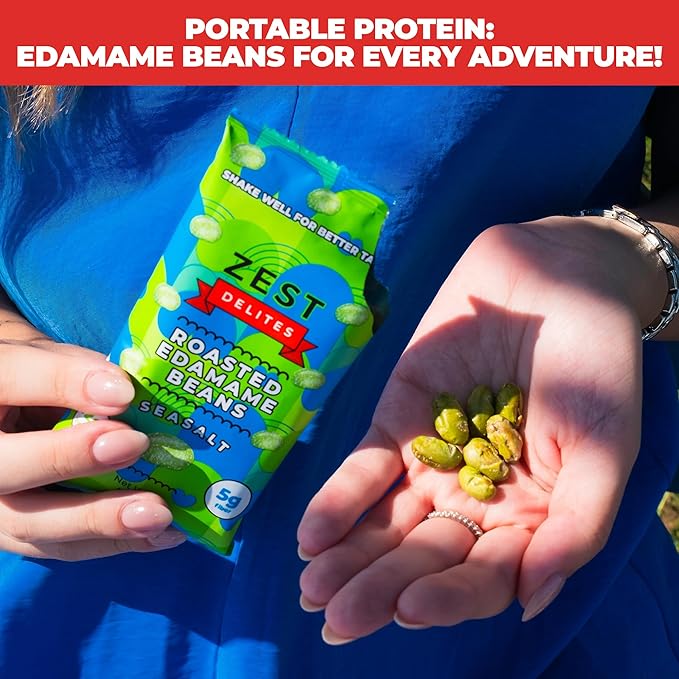 Crunchy Dry Roasted Edamame Beans Snack by Zest Delites, Sea Salt, Vegan, Low Calorie (110cal) High Protein Snacks (12g), Low Carb, Keto, Gluten Free, 0.9 oz 24 Packs