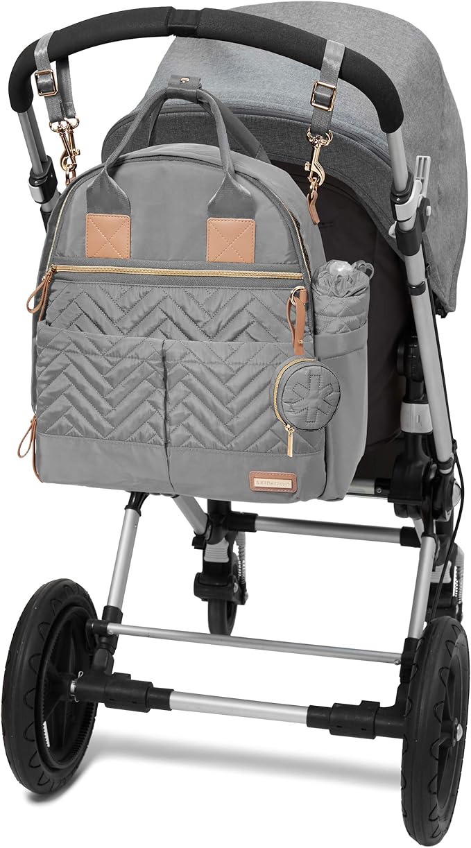 Skip Hop Diaper Bag Backpack: Suite 6-in-1 Diaper Backpack Set, Multi-Function Baby Travel Bag with Changing Pad, Stroller Straps, Bottle Bag and Pacifier Pocket, Dove Grey