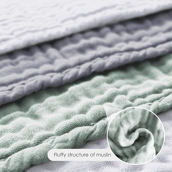 12 Pack Muslin Burp Cloths - Large 20" x 10", Ultra Absorbent 100% Cotton for Baby Drool and Messes - Soft, Gentle Baby Burp Rag for Boys & Girls -Grey, Green, Slate