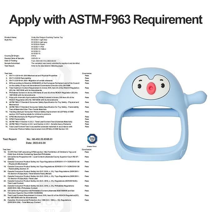 Smily Mia 2pack Baby Teething Toys for 0-6 3-6Months |Penguin Teether | Hand Teethers| Teething Mittens|Chew Toys for Teething Pain Relief, Baby Pacifiers| New Born Essentials, Blue+Grey