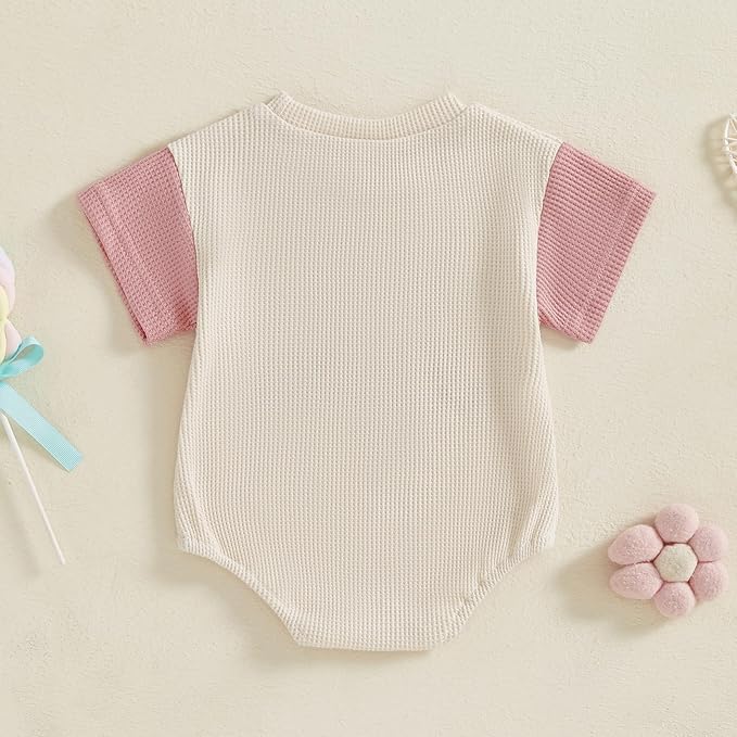 SAYOO Aunties Bestie Baby Girl Clothes Letter Embroidery Waffle Color Block Sweatshirt Bodysuit Fall Bubble Romper Pullover