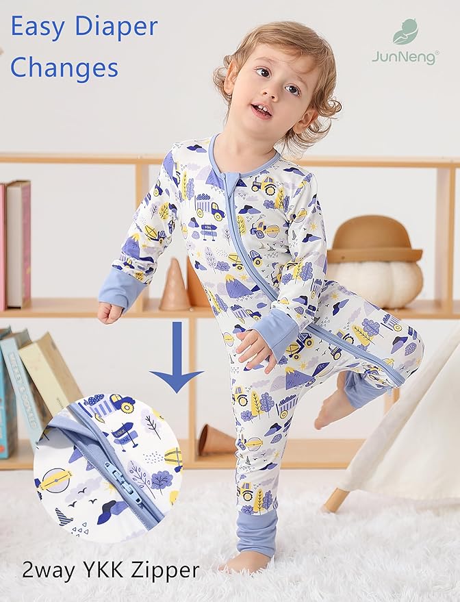 JunNeng Viscose from Bamboo Baby Boy Sleeper with Mitten Cuffs, Footless Soft Zippy Pajamas, Sleep N' Play Romper 0-18 Months